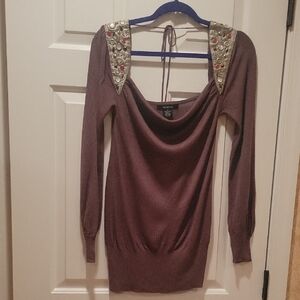 Arden B Light Weight Sweater with Embellished Shoulders